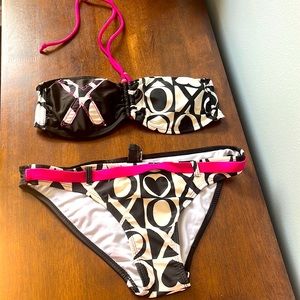 Bikini XOXO strapless halter padded too low rise bottom small GUC